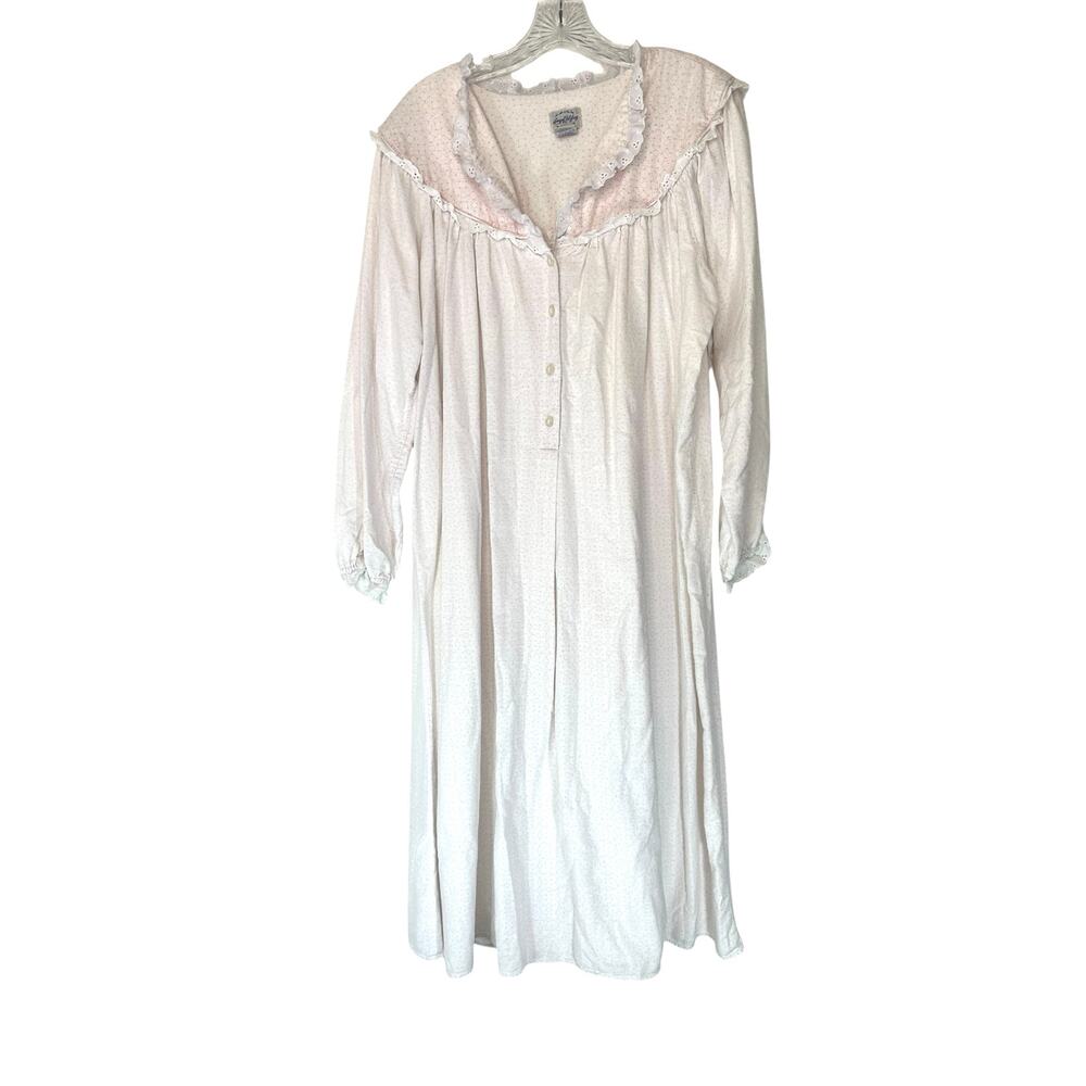 Lanz of Salzburg Pink Dainty Coquette Lounge Cotton Flannel Nightgown Size Large